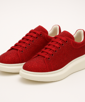 Alternative view of Red Rhinestone Chunky Sole Unisex Sneakers