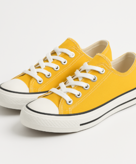 Alternative view of Unisex Yellow Low-Top Canvas Sneakers with Rubber Toe Cap