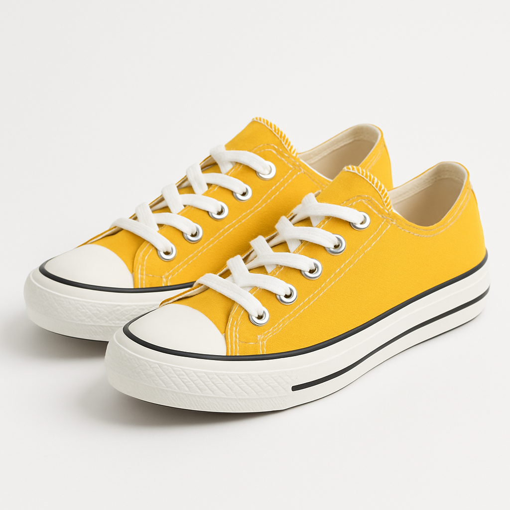 Unisex Yellow Low-Top Canvas Sneakers with Rubber Toe Cap - Image 2