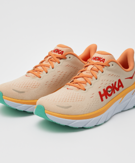 Alternative view of HOKA Clifton peach/cream road running shoes – Unisex,