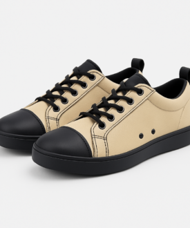 Alternative view of Ladies Canvas Lace-Up Sneakers with Rubber Toe Cap – Beige/Black