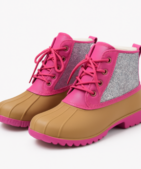 Alternative view of Glitter Panel Duck Boots – Hot Pink & Tan, Faux-Fur Lined
