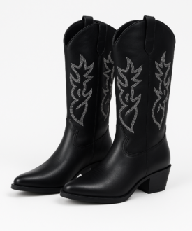 Alternative view of Black Leather Western Embroidered Cowboy Boots for Women