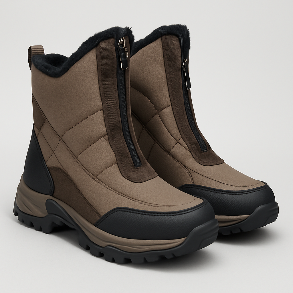 Men’s Brown Mid-Ankle Winter Boots with Front Zip - Image 2