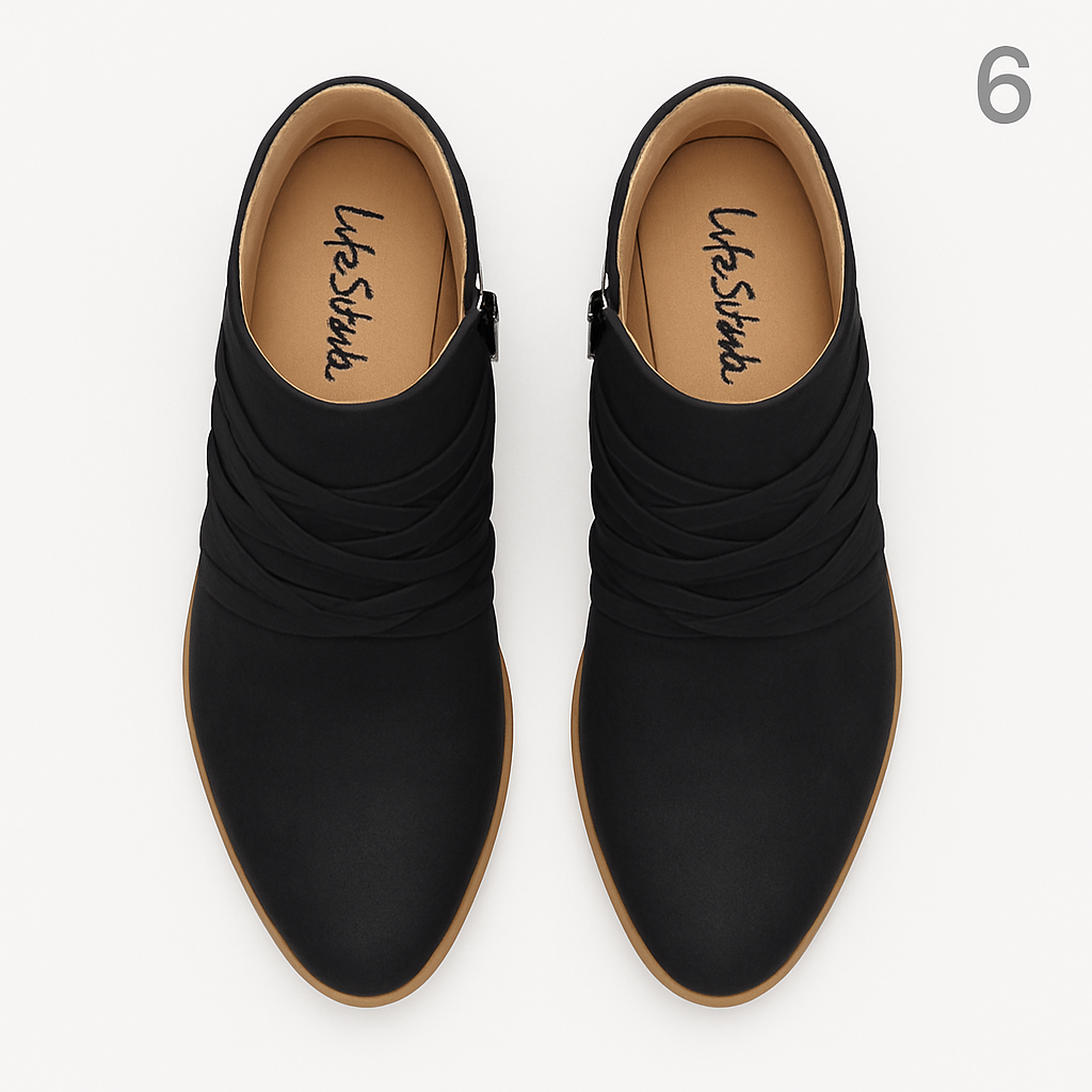 LifeStride Black Ruched Ankle Boots for Women, Block Heel - Image 3