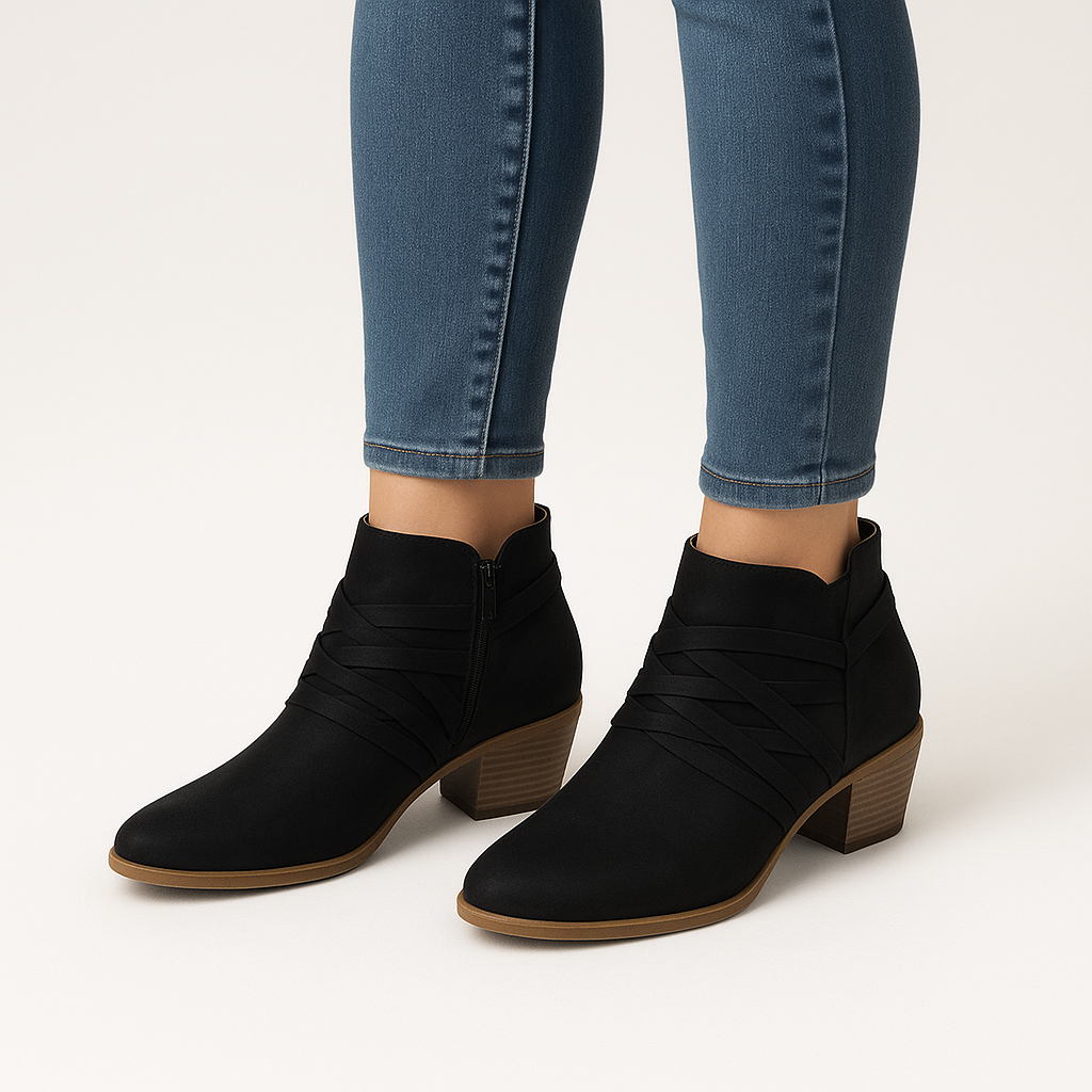 LifeStride Black Ruched Ankle Boots for Women, Block Heel - Image 4