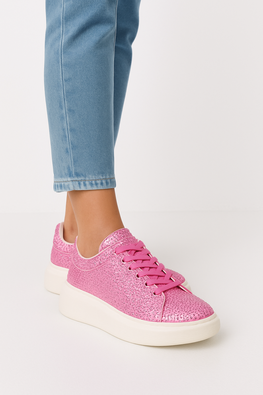 Pink rhinestone platform sneakers for ladies ? glam casual - Image 4