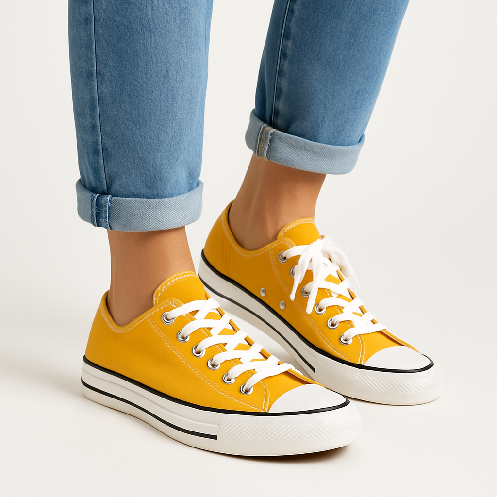 Unisex Yellow Low-Top Canvas Sneakers with Rubber Toe Cap - Image 4