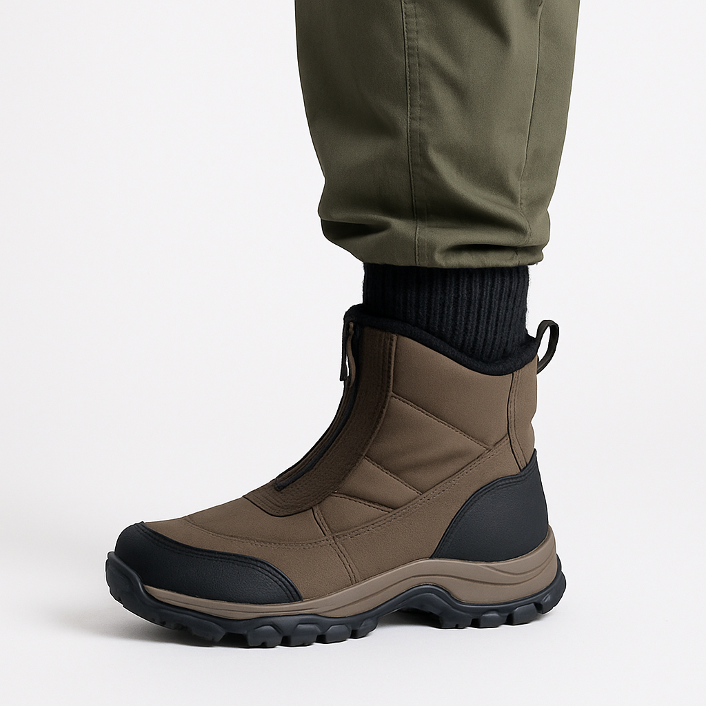 Men’s Brown Mid-Ankle Winter Boots with Front Zip - Image 4