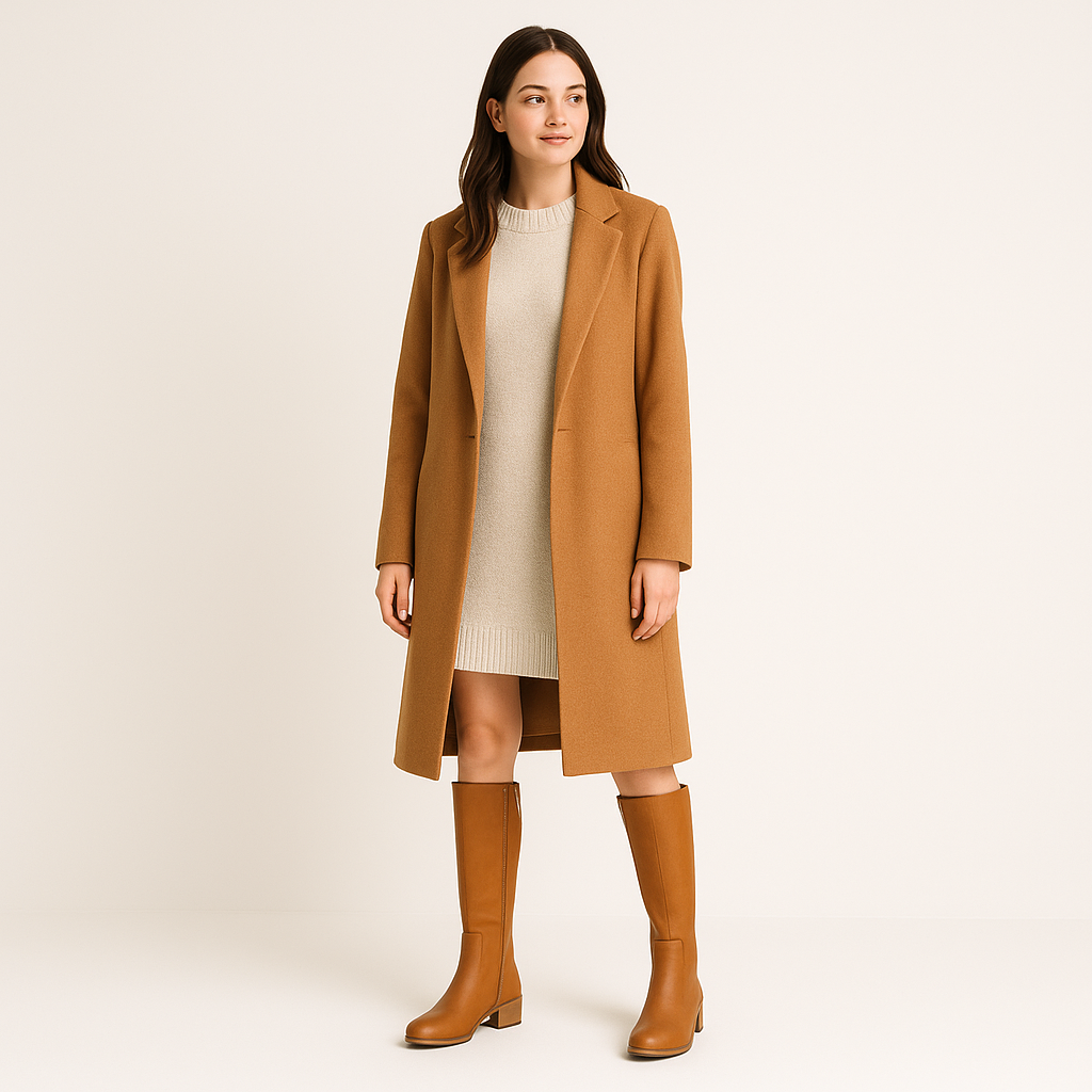 Ladies Tan Knee-High Boots with Low Block Heel & Side Zip - Image 5